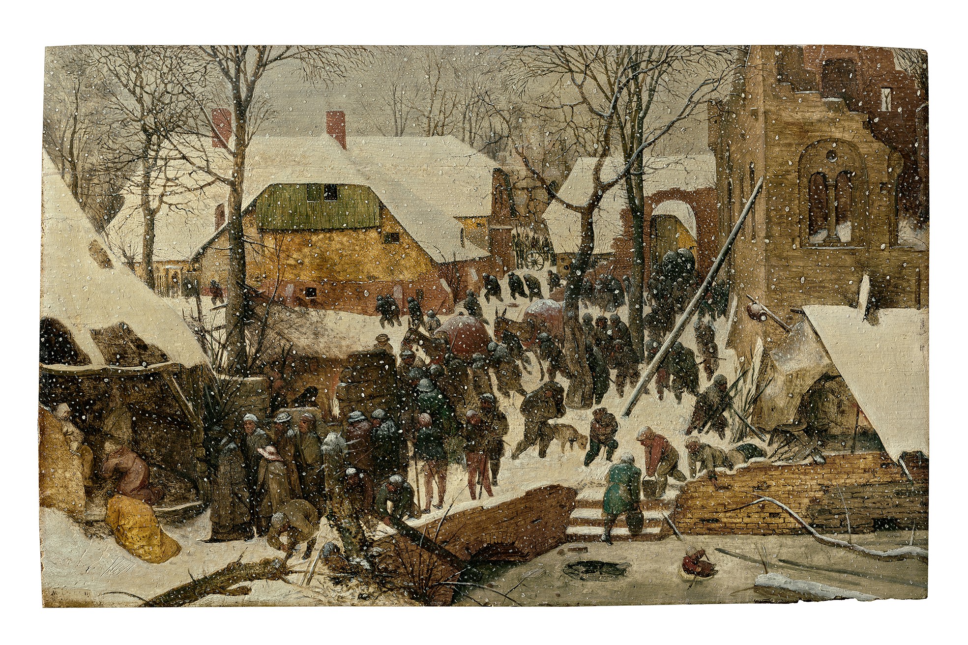 Pieter Bruegel d. Ä., Die Anbetung der Heiligen Drei Könige im Schnee, 1563, Öl auf Eichenholz, 35 x 55 cm