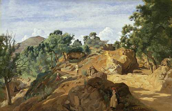 Jean-Baptiste Camille Corot, Steiniger Kastanienwald (Auvergne oder Morvan), um 1831-36, Öl auf Leinwand, 54 x 84 cm