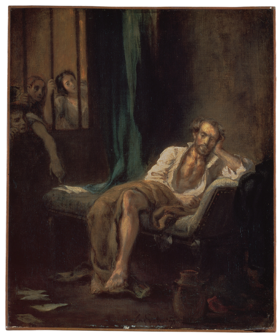 Eugène Delacroix , Tasso im Irrenhaus (Tasso im Ospedale di Sant’Anna in Ferrara), 1839<br /> Öl auf Leinwand, 60 x 50 cm