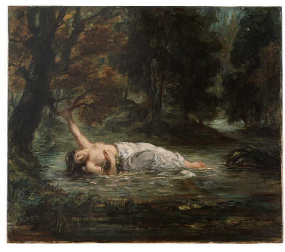 Eugène Delacroix<br /> Ophelias Tod, 1844<br /> Öl auf Leinwand, 55 x 64 cm