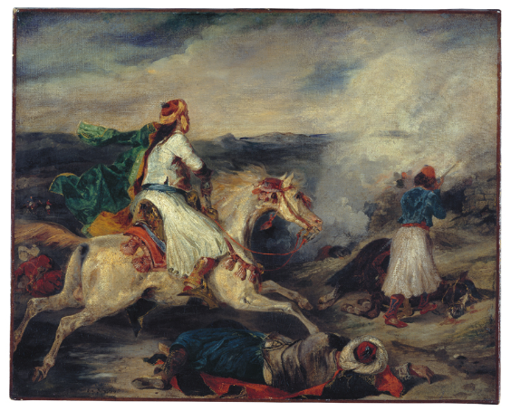 Eugène Delacroix<br /> Szene aus dem griechischen Freiheitskrieg, um 1827<br /> Öl auf Leinwand, 65 x 81,5 cm
