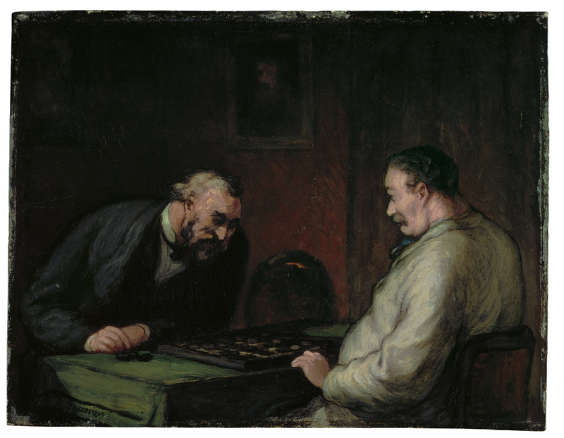 Honoré Daumier<br /> Das Damespiel, um 1858/63<br /> Öl auf Holz, 26,5 x 34 cm