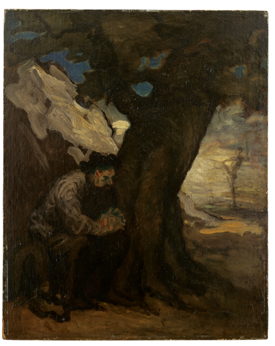 Honoré Daumier<br /> Sancho Pansa unter einem Baum, um 1855/1865/70<br /> Öl auf Holz, 46,2 x 36,8 cm