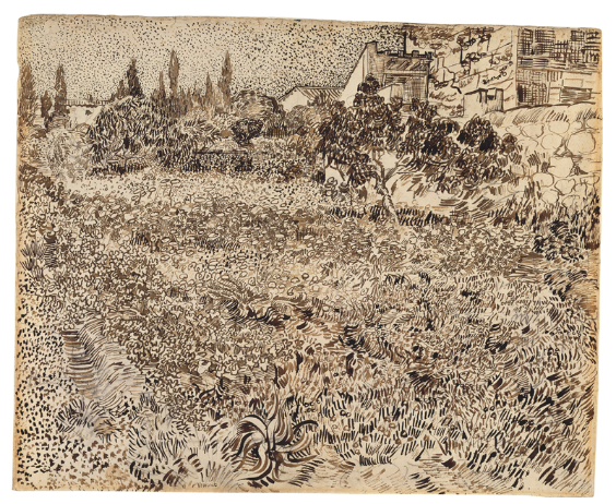 Vincent van Gogh<br /> Garten in der Provence, 1888 <br /> Bleistift, Rohrfeder in brauner Tusche auf Papier, 49 x 61 cm