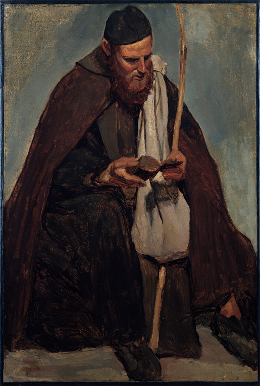 Jean-Baptiste Camille Corot
Moine italien assis, lisant (Rome) (Sitzender italienischer Mönch beim Lesen (Rom)), um 1826/28
Öl auf Leinwand, 40 × 27 cm
Albright-Knox Art Gallery, Buffalo,
George B. und Jenny R. Mathews Fund, 1964
