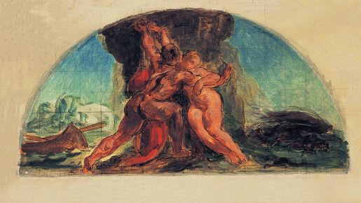 Eugène Delacroix, Hercule délivre Hésione, Studie zur Lünette für den Salon de la Paix, Hôtel de Ville, Paris, um 1853–1854, Öl auf Leinwand, 22,5 × 26,9 cm, Ordrupgaard, Kopenhagen