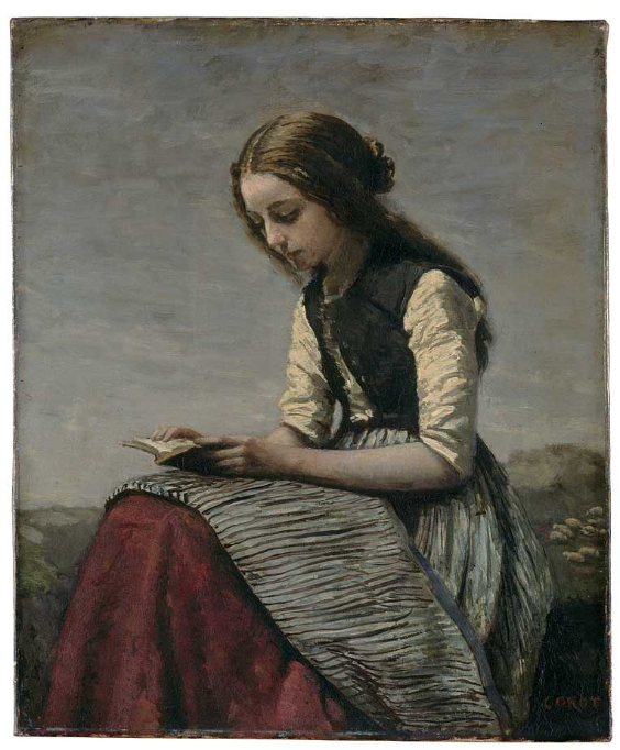 Camille Corot <br /> Girl Reading c. 1850–55<br /> Oil on canvas, 46 x 38,5 cm