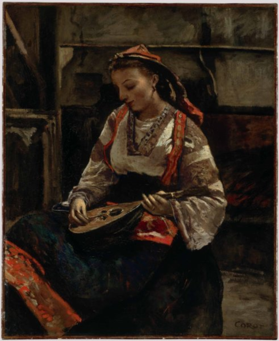 Camille Corot <br /> Seated Italian Girl, Playing the Mandolin c. 1865–1870<br /> Oil on canvas, 61 x 50 cm