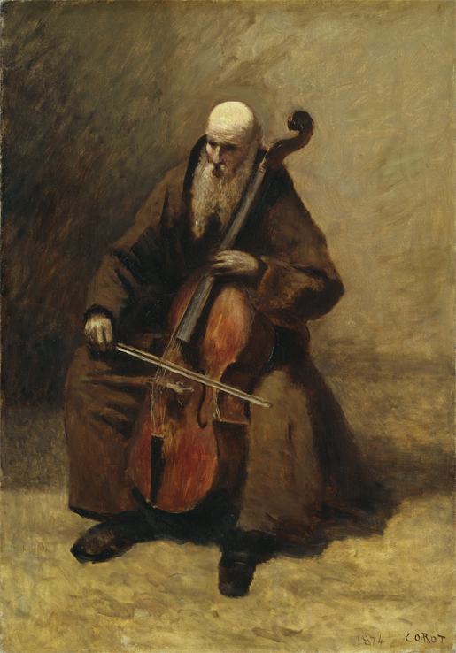 Jean-Baptiste Camille Corot
Le Moine au violoncelle (Mönch mit Violoncello), 1874
Öl auf Leinwand, 72,5 × 51 cm
Hamburger Kunsthalle
© Hamburger Kunsthalle / bpk, Elke Walford