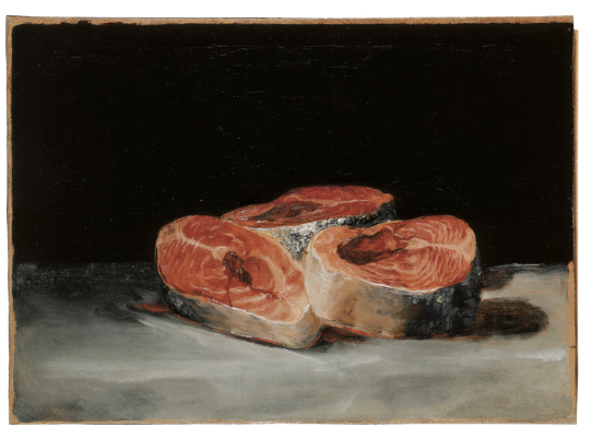 Francisco de Goya<br /> Nature morte aux trois tranches de saumon, 1808-1812<br /> huile sur toile, 45 x 62 cm