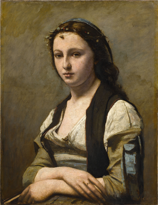 Jean-Baptiste Camille Corot
La Femme à la perle (Frau mit Perle), um 1858–1868
Öl auf Leinwand, 70 × 55 cm
Musée du Louvre, Paris
© Réunion des musées nationaux, Paris, Stéphane Maréchalle