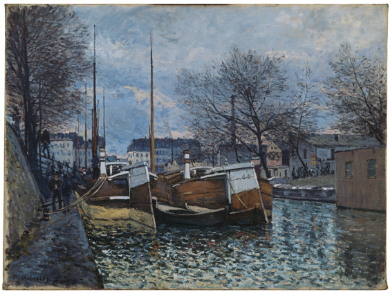 Alfred Sisley, Lastkähne auf dem Kanal Saint-Martin, 1870, Öl auf Leinwand, 54,5 x 73 cm