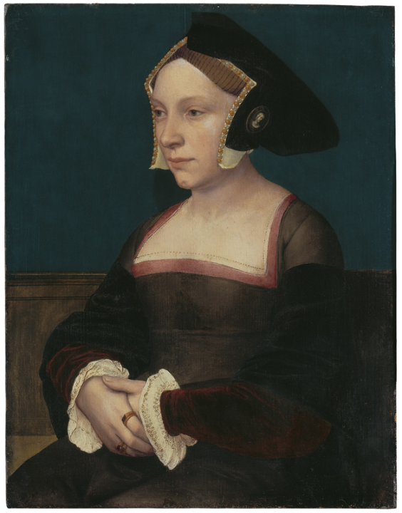 Hans Holbein d. J.,  Bildnis einer unbekannten englischen Dame, um 1535, Holz, 32,9 x 25,4 cm