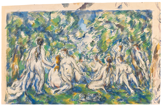 Paul Cézanne, Badende Frauen, um 1900, Aquarell und Gouache über Bleistift auf Papier, 25,7 x 41,9 cm